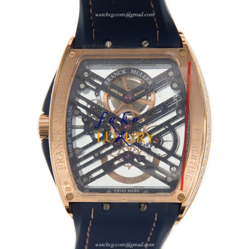 Franck Muller V 45 S6 SQT D YACHTING 5N.BL Manual Wind 18kt Rose Gold & Diamonds Replica Watch - Image 3