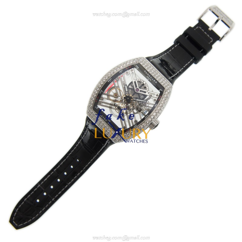 Franck Muller V 45 S6 SQT D OG.NR VANGUARD | Manual Wind | 18kt White Gold & Diamond | Transparent - Image 2