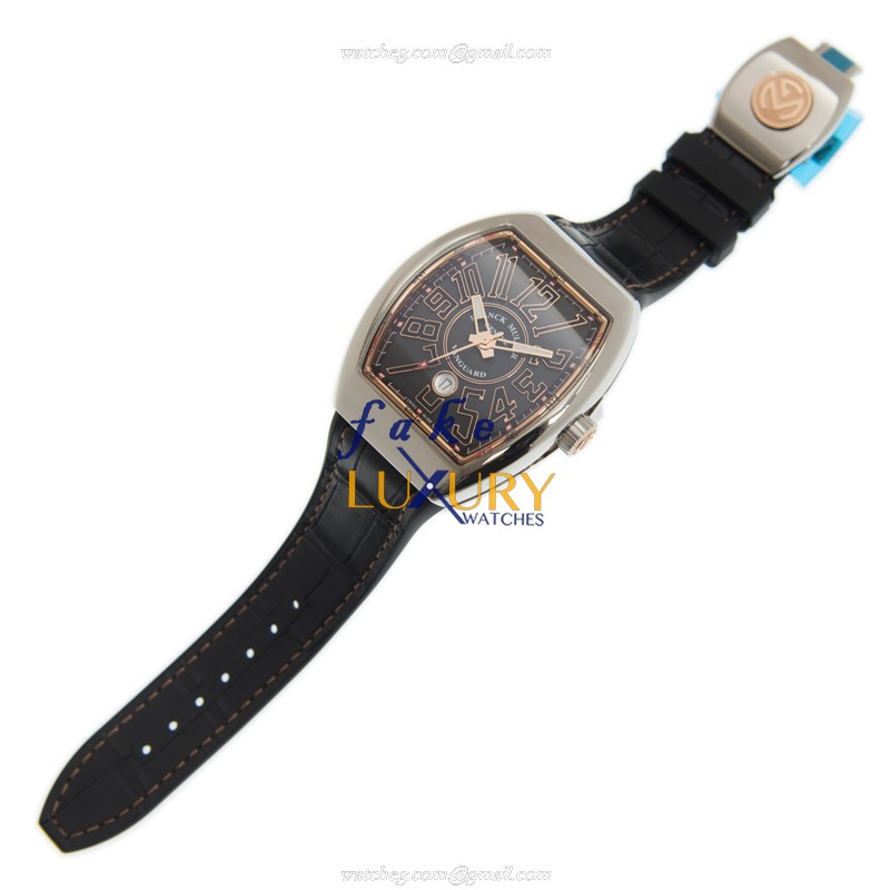 Franck Muller V 45 SC DT AC.5N VANGUARD Auto Stainless Steel Replica Watch, Leather Band, Black Dial - Image 2