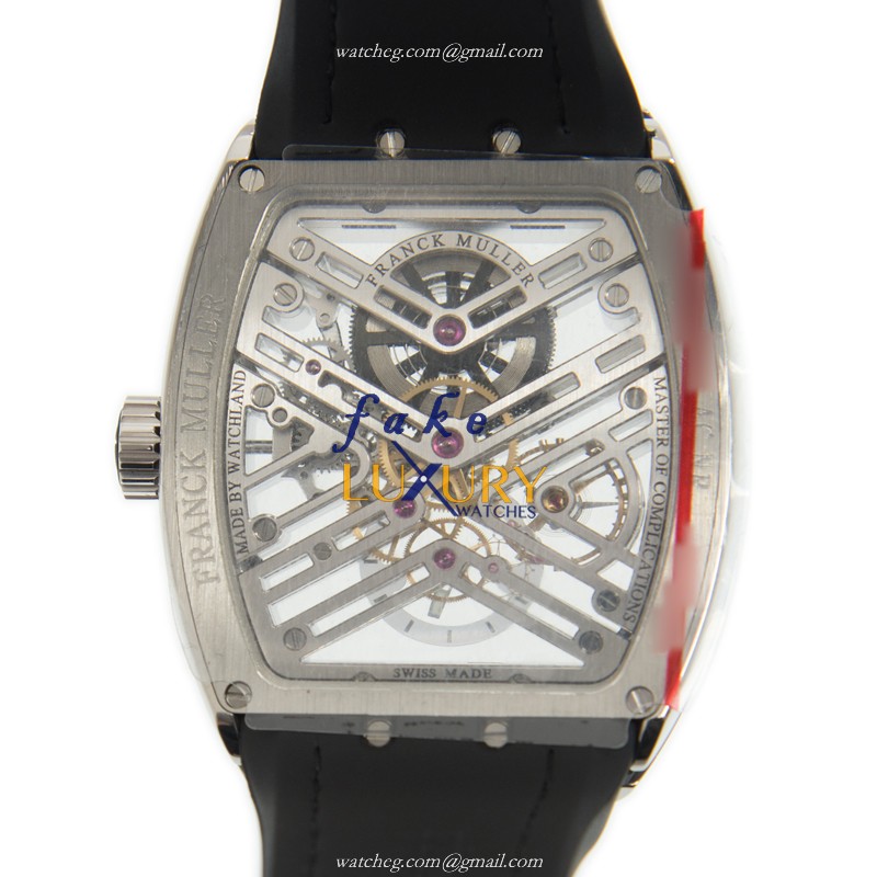 Franck Muller V41 S6 SQT AC.NR Manual Wind Stainless Steel Transparent Skull Dial Leather Strap - Image 3