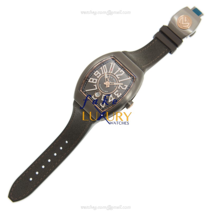 Franck Muller V 41 SC DT AC.TT VANGUARD Gray Dial Automatic Steel Leather Replica Watch - Image 4