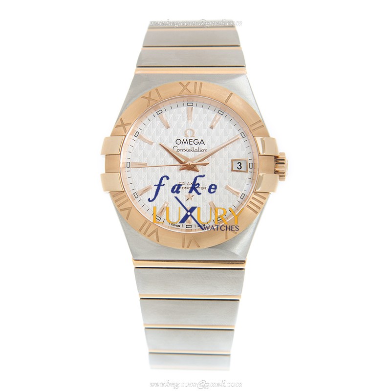 Omega Constellation 123.20.35.20.02.005 Replica Watch, Automatic, Silver Dial, Rose Gold & Steel - Image 2