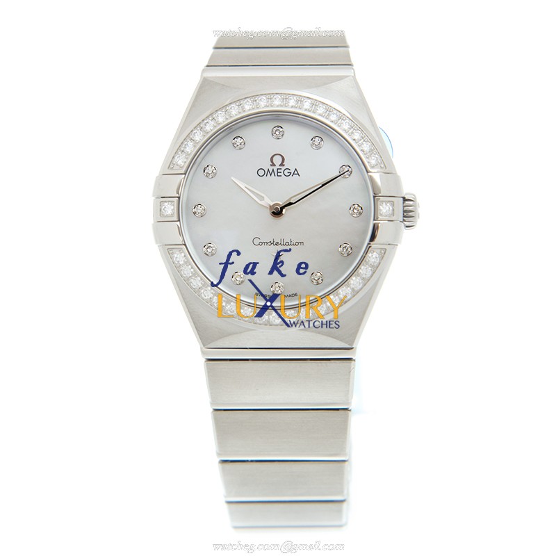 Omega 131.15.28.60.55.001 Quartz Replica Watch, Stainless Steel Case & Diamonds, White Mother of - Image 2