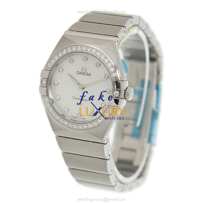 Omega 131.15.28.60.55.001 Quartz Replica Watch, Stainless Steel Case & Diamonds, White Mother of - Image 3