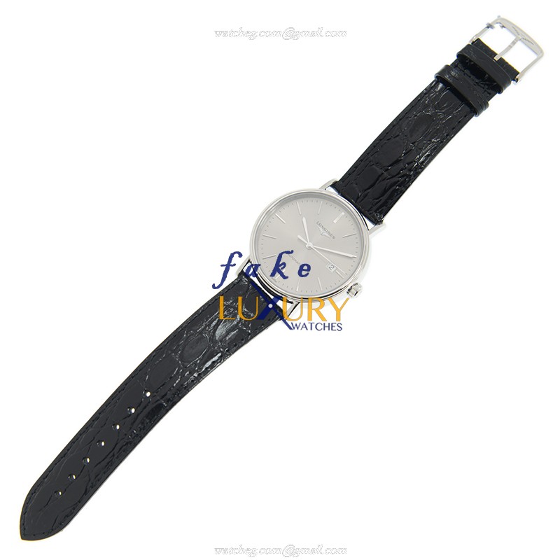 Longines L4.922.4.72.2 Replica Watch, Gray Dial, Steel Case, Automatic, Leather Strap - Image 2
