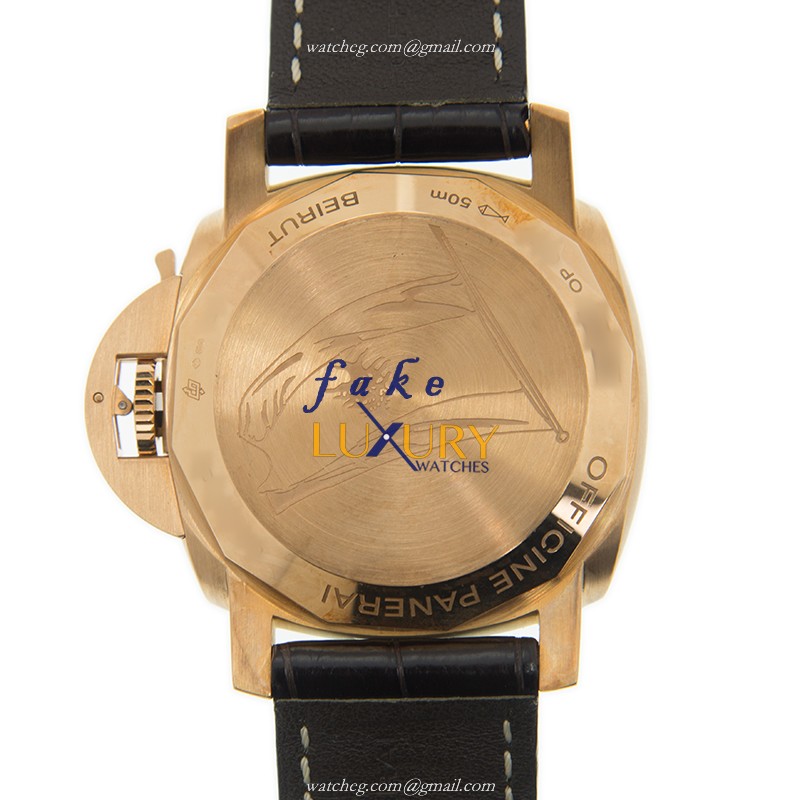 Panerai PAM00487 LUMINOR Automatic 18kt Rose Gold Replica Watch - Brown Leather Strap - Image 3