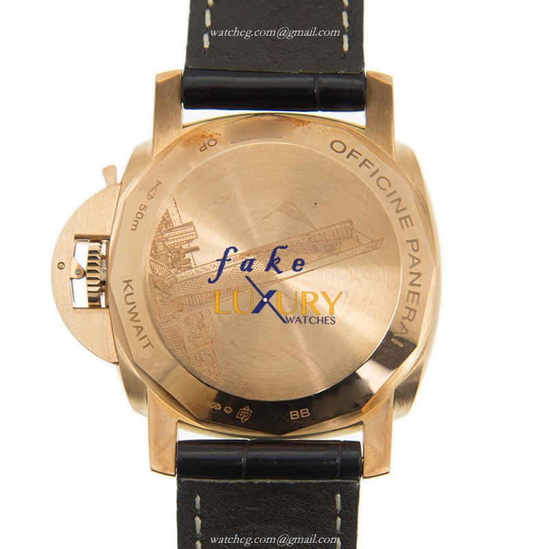 Panerai PAM00488 LUMINOR Auto 18kt Rose Gold Replica Watch, Brown Dial, Leather Strap - Image 3