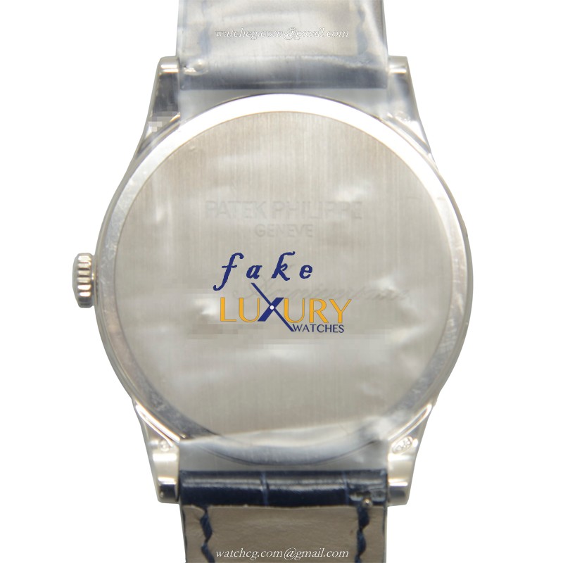 Patek Philippe 5089G-015 Calatrava Automatic 18kt White Gold Silver Dial Blue Strap Replica Watch - Image 3