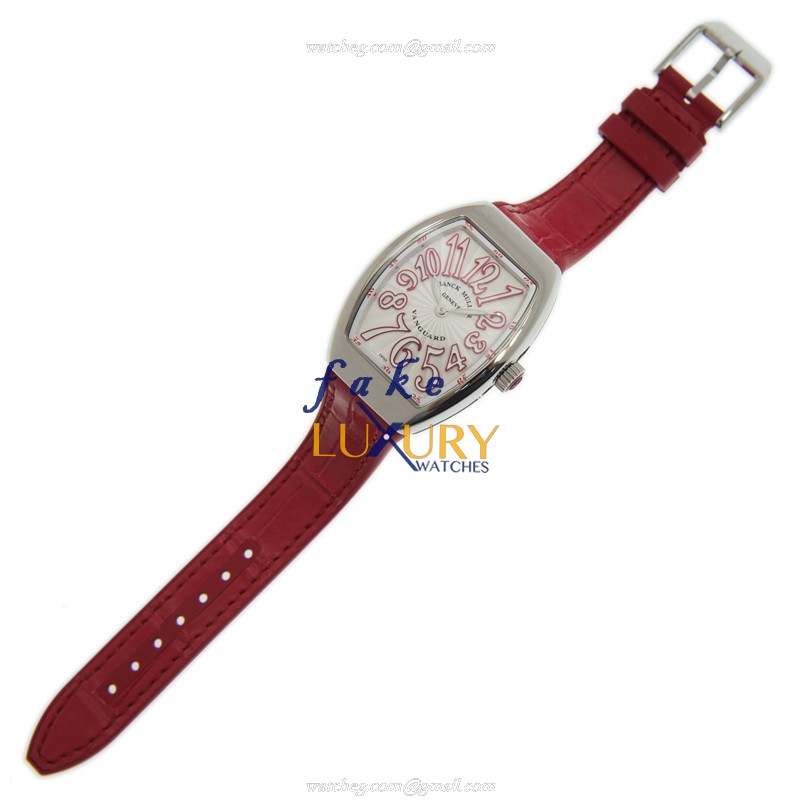 Franck Muller V 32 QZ AC.RG WHITE Replica Watch, Quartz, White Dial, Steel Case, Red Leather Strap - Image 2