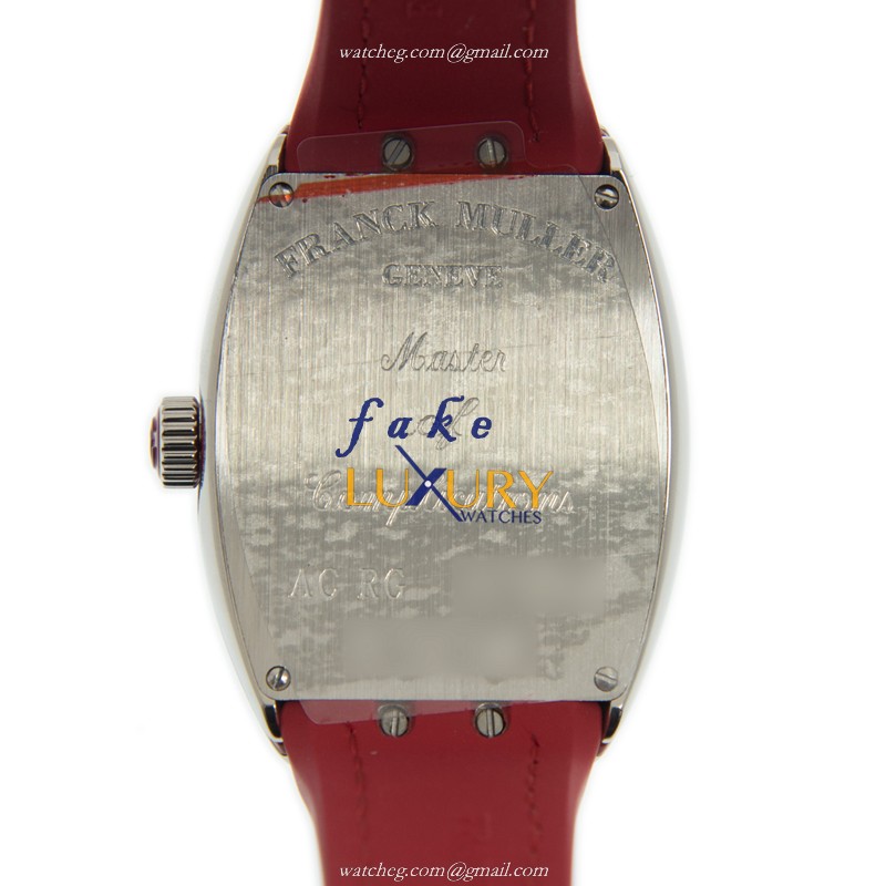 Franck Muller V 32 QZ AC.RG WHITE Replica Watch, Quartz, White Dial, Steel Case, Red Leather Strap - Image 3