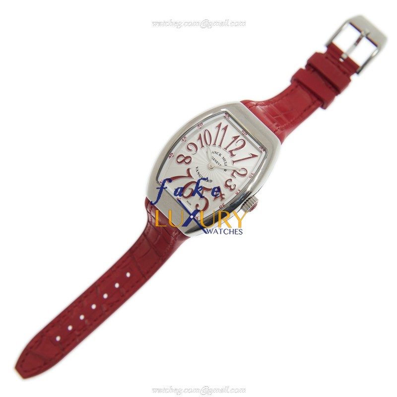 Franck Muller V 35 QZ AC.RG Vanguard Replica Watch, Quartz Movement, White Dial, Red Leather Strap - Image 2