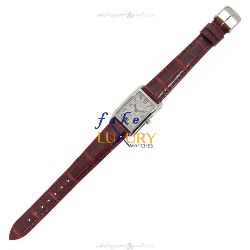 Longines L5.255.4.71.5 Dolce Vita Replica Watch, Quartz, Silver Dial, Steel Case, Red Leather Strap - Image 2