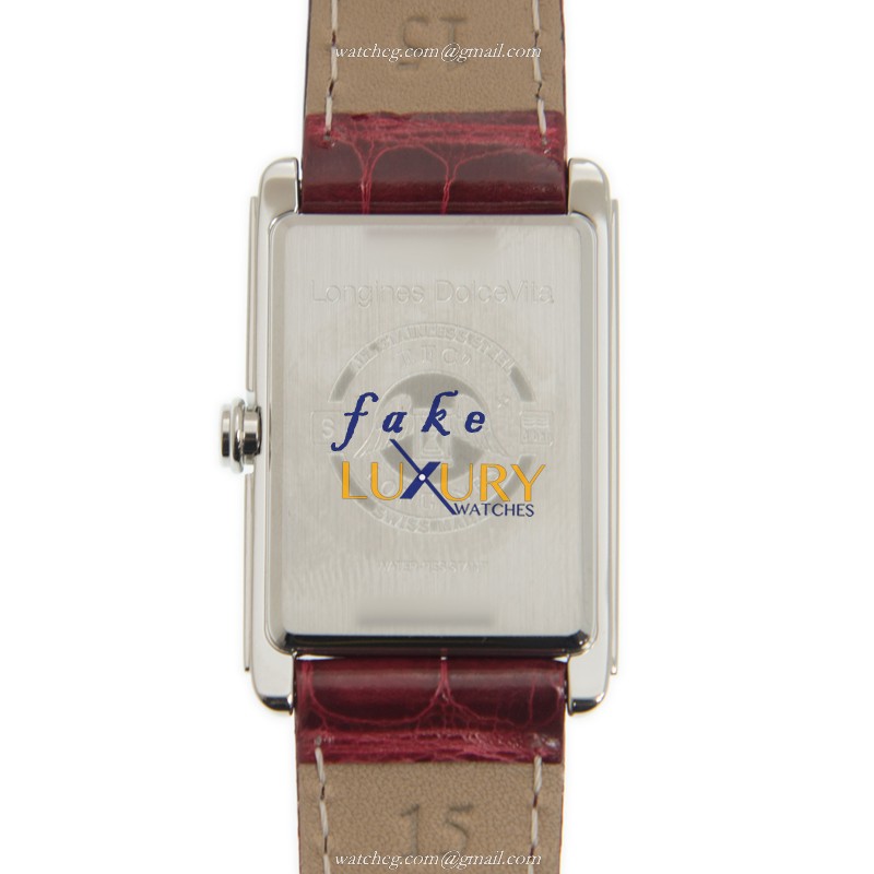 Longines L5.255.4.71.5 Dolce Vita Replica Watch, Quartz, Silver Dial, Steel Case, Red Leather Strap - Image 3