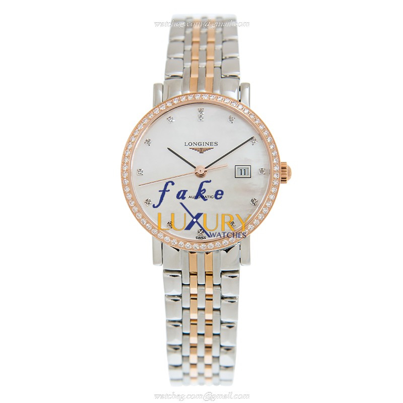 Longines Elegant L4.310.5.88.7 Automatic 18kt Rose Gold Diamond White Dial Replica Watch - Image 2