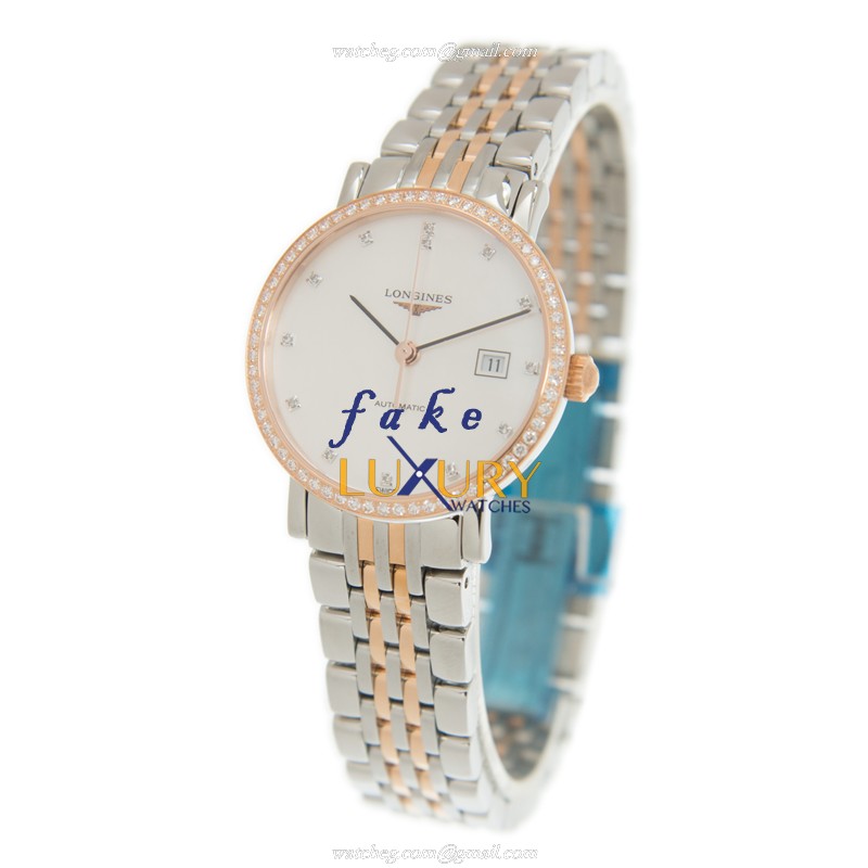Longines Elegant L4.310.5.88.7 Automatic 18kt Rose Gold Diamond White Dial Replica Watch - Image 3