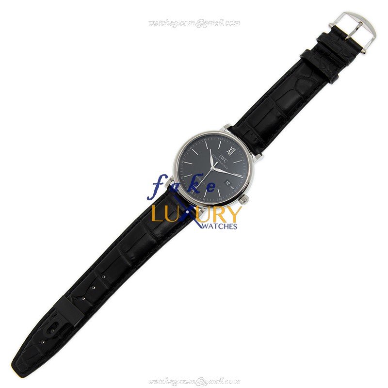 IWC IW356502 Portofino Replica Watch, Black Dial, Steel Case, Alligator Strap, Automatic - Image 2