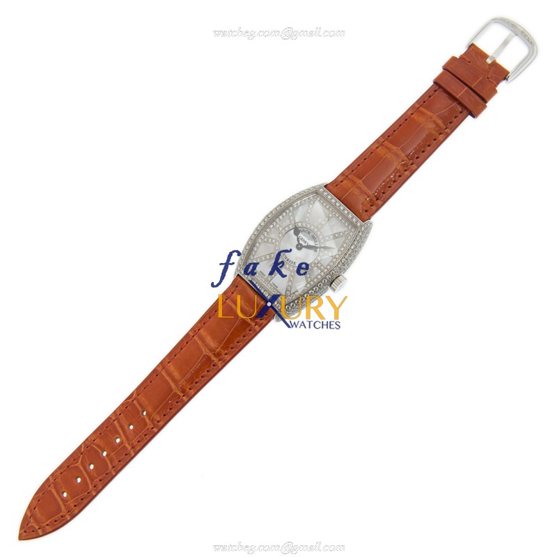 Franck Muller 5852 QZ SNR D CD AC Long Island Replica Watch, White Dial Orange Leather Strap - Image 2