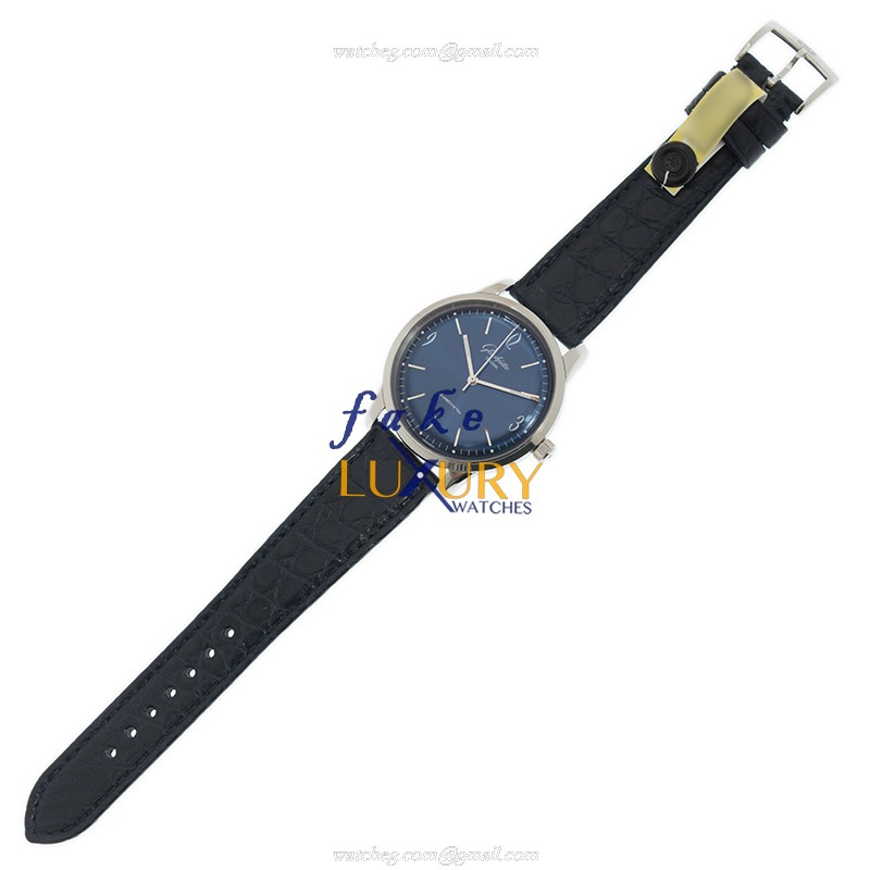 Glashutte 1-39-52-06-02-04 Senator Sixties Replica Watch, Blue Dial, Alligator Strap, Automatic - Image 2