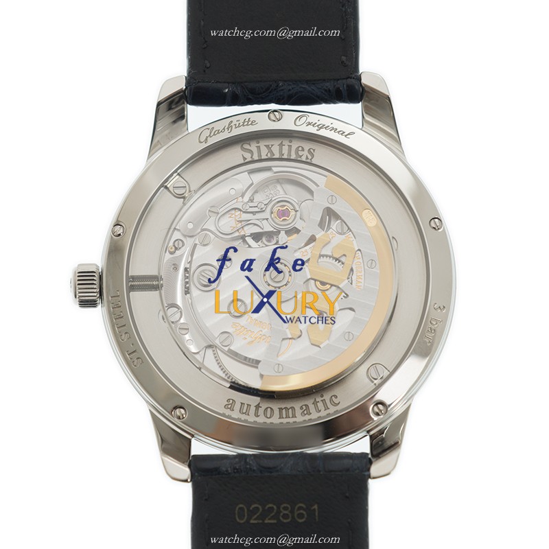 Glashutte 1-39-52-06-02-04 Senator Sixties Replica Watch, Blue Dial, Alligator Strap, Automatic - Image 3