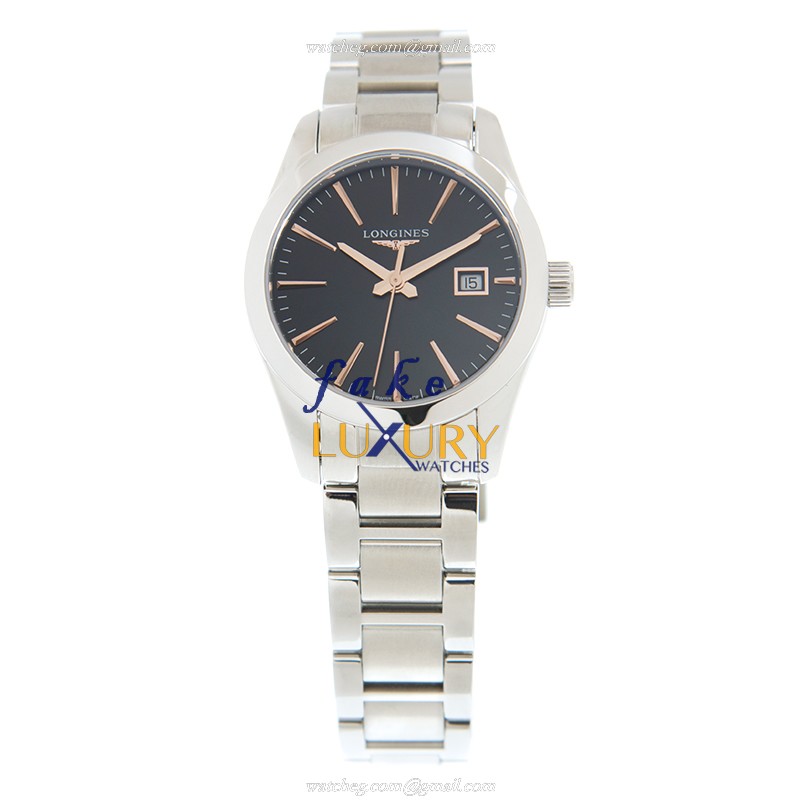 - L2.286.4.52.6 LONGINES CONQUEST CLASSIC Quartz Black Dial Silver Steel Replica Watch - Image 2