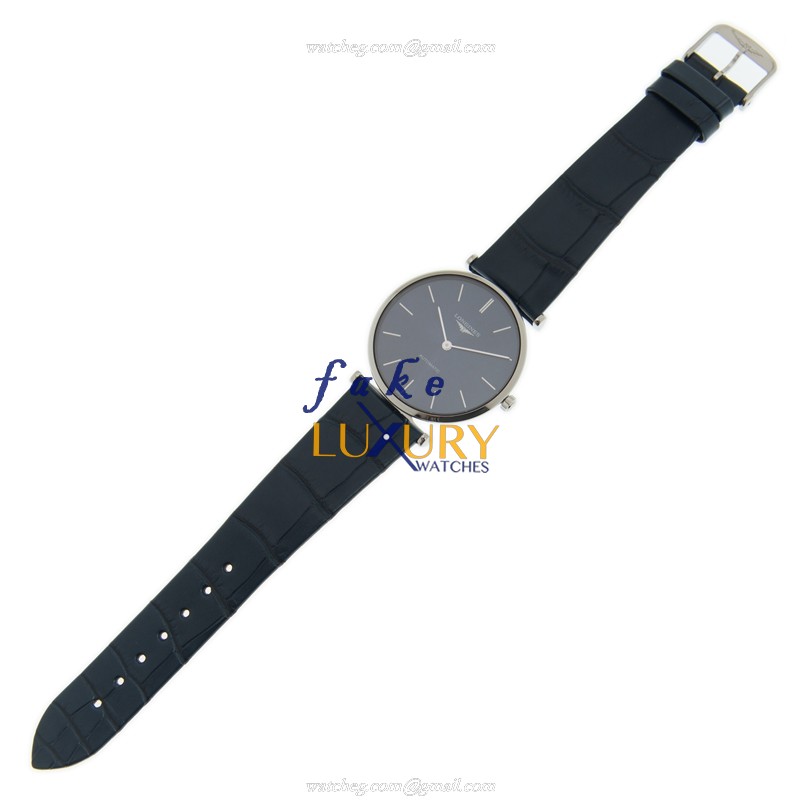 Longines L4.908.4.95.2 Replica Watch - Swiss Quartz, 35mm Steel Case, Dark Blue Dial & Leather Strap - Image 2