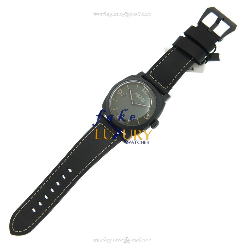 Panerai PAM00997 RADIOMIR Manual Wind Ceramic Watch, Replica, Dark Green Dial, Black Leather, Swiss - Image 2