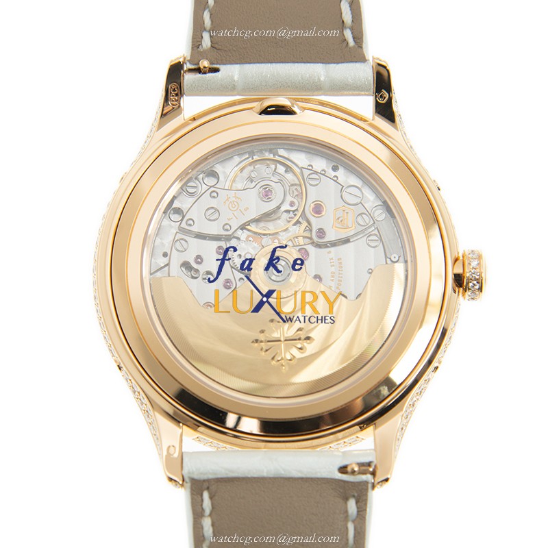 Patek Philippe 4948R-001 Replica Watch With 18kt Rose Gold Case, Diamonds, White Mother of Pearl - Image 3