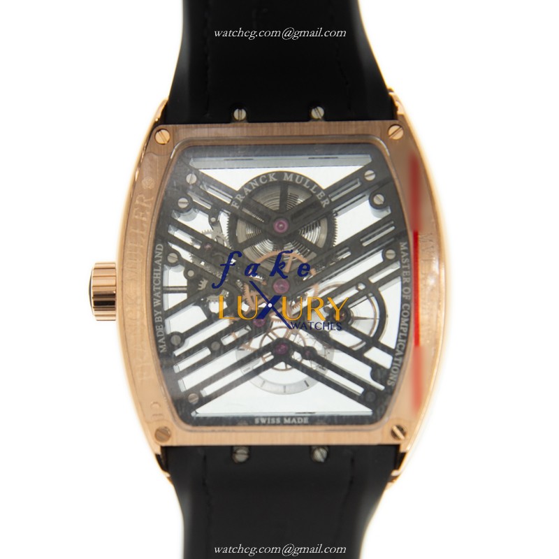 Franck Muller V 45 S6 SQT MVT 5N.NR Automatic 18kt Rose Gold & Diamond Replica Watch 44mm Black - Image 3