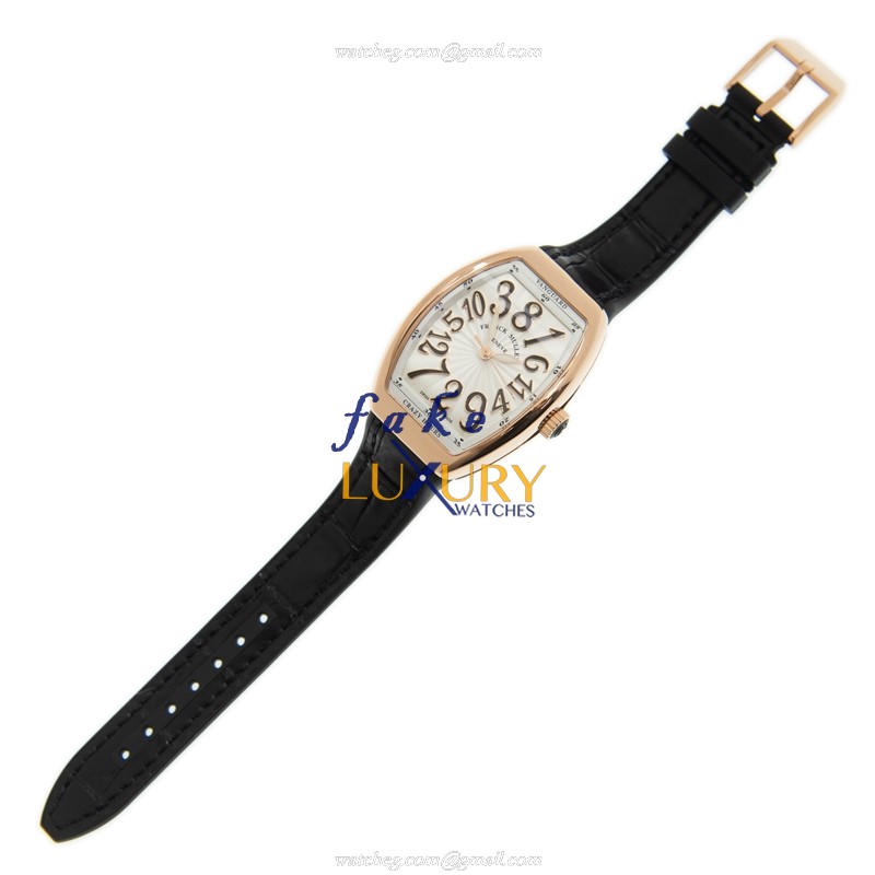 Franck Muller V 32 CH 5N.NR Crazy Hours Auto 18kt Rose Gold Replica Watch, White Dial, Leather Strap - Image 2