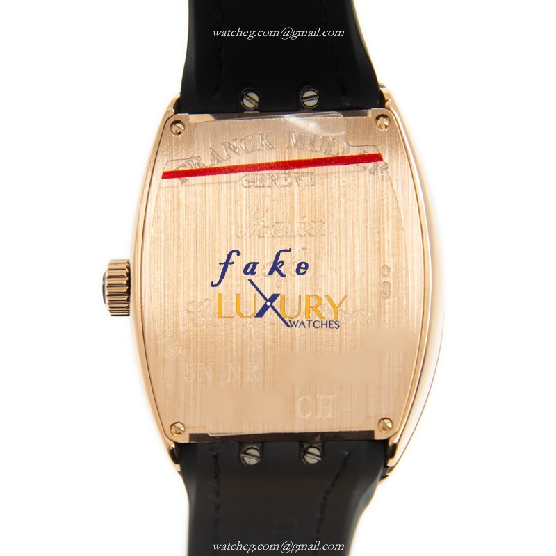 Franck Muller V 32 CH 5N.NR Crazy Hours Auto 18kt Rose Gold Replica Watch, White Dial, Leather Strap - Image 3