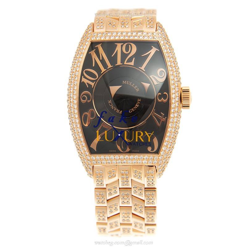 Franck Muller 8880 DM D 5N Automatic 18kt Rose Gold & Diamond Replica Watch - 40mm Black Dial - 1:1 - Image 2