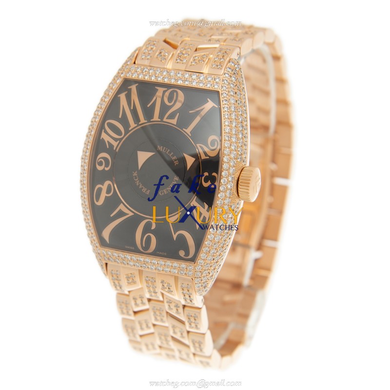 Franck Muller 8880 DM D 5N Automatic 18kt Rose Gold & Diamond Replica Watch - 40mm Black Dial - 1:1 - Image 3