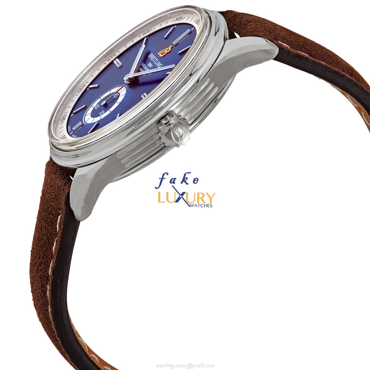 Breitling Premier A37340351C1X1 Replica Watch Featuring A Blue Dial On Brown Leather Strap - Image 2