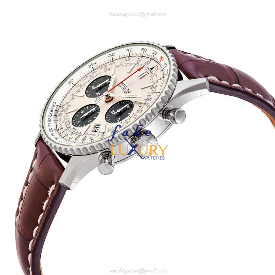 AB0121211G1P2 - Breitling Navitimer 1 Replica Watch - Automatic - Silver Dial - Brown Alligator - Image 2