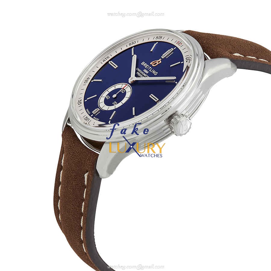 Breitling A37340351C1X2 Premier Replica Watch, Blue Dial, Steel Case, Automatic Movement, Brown - Image 2