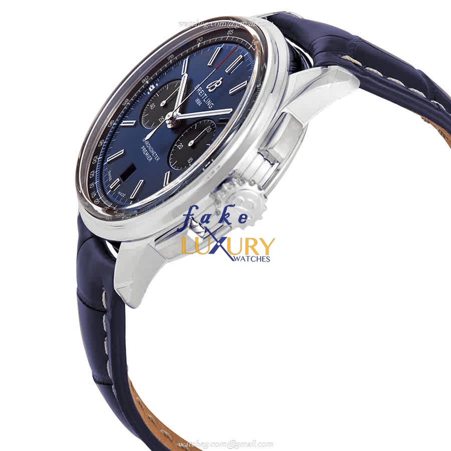 Breitling AB0118221C1P1 Premier Replica Watch, Blue Dial, Steel Case, Alligator Strap - Image 2