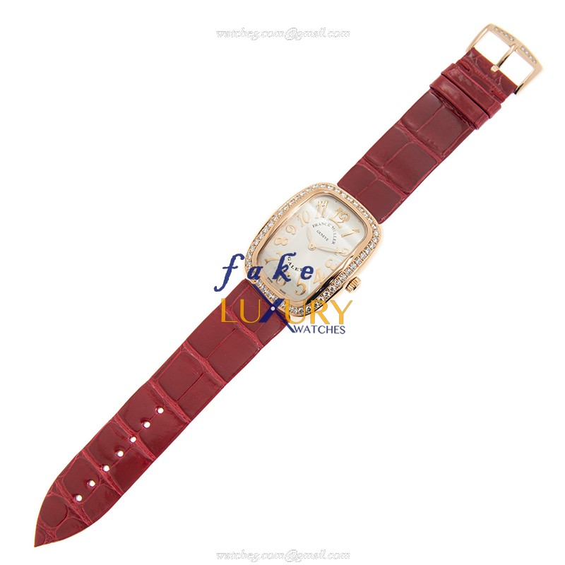 Franck Muller 3002 M QZ REL V D1 GL 5N GALET Quartz Rose Gold & Diamond Replica Watch 34mm Silver - Image 2
