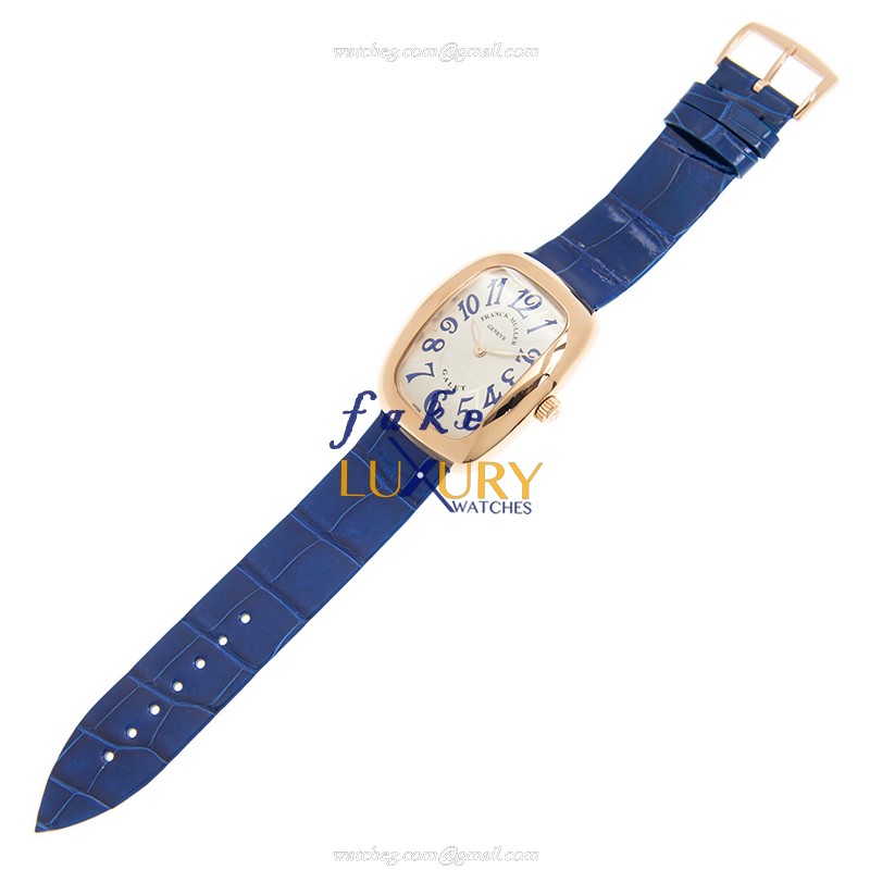 Franck Muller 3002 M QZ V BU 5N Galet Quartz 34mm 18kt Rose Gold Silver Dial Blue Leather Replica - Image 2