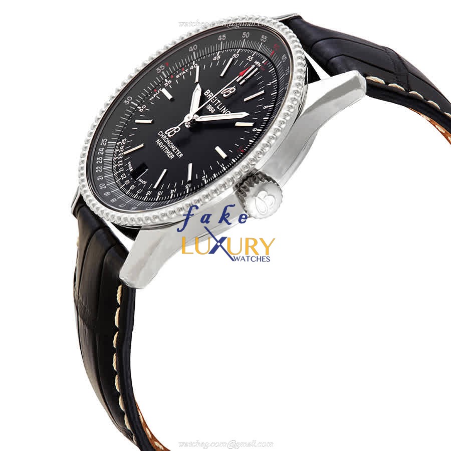 Breitling A17325241B1P2 Replica Watch, Automatic, Black Dial, Steel Case, Alligator Strap - Image 2