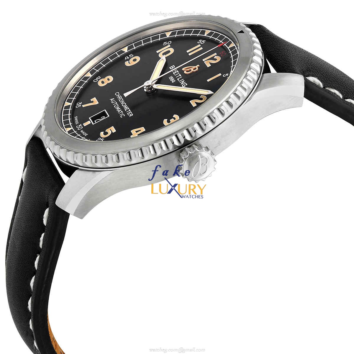 Breitling A17315101B1X1 Replica Watch, Automatic, Black Dial, Steel Case, Cowhide Strap - Image 2