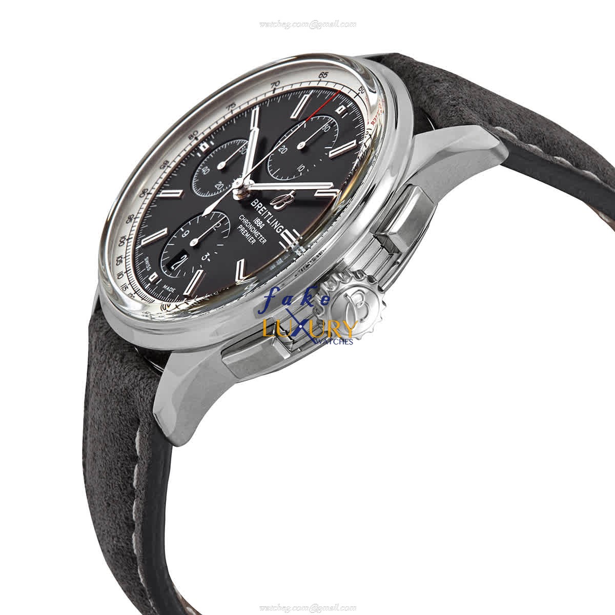 Breitling A13315351B1X1 Premier Replica Watch, Black Dial, Steel Case, Grey Leather Strap - Image 2