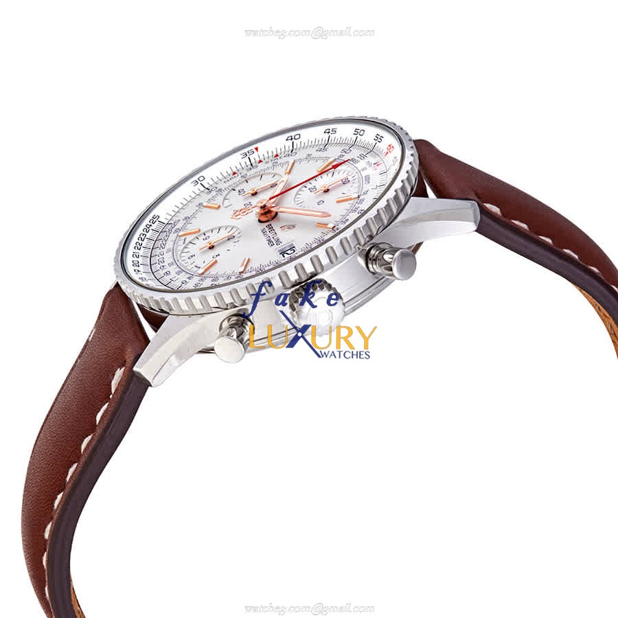 Breitling A13324121G1X3 Navitimer 1 Replica Watch, Silver Dial, Steel Case, Brown Leather Strap - Image 2