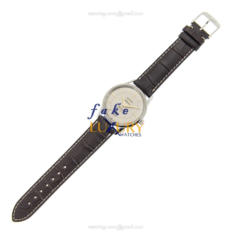 Longines L4.795.4.78.2 Heritage Replica Watch, Automatic, Silver Dial, Steel Case, Brown Alligator - Image 2