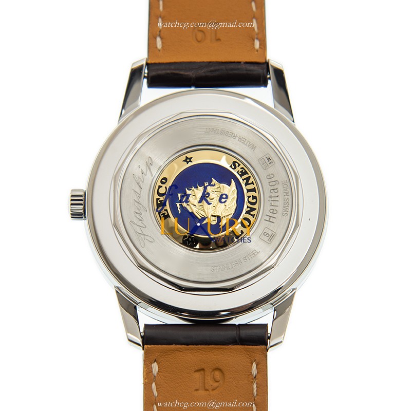Longines L4.795.4.78.2 Heritage Replica Watch, Automatic, Silver Dial, Steel Case, Brown Alligator - Image 3