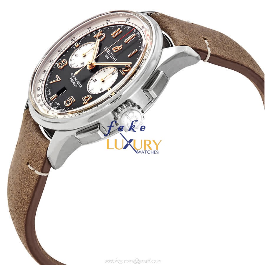 AB0118A21B1X2 - Breitling Premier Replica Watch Automatic Black Dial Brown Leather - Image 2