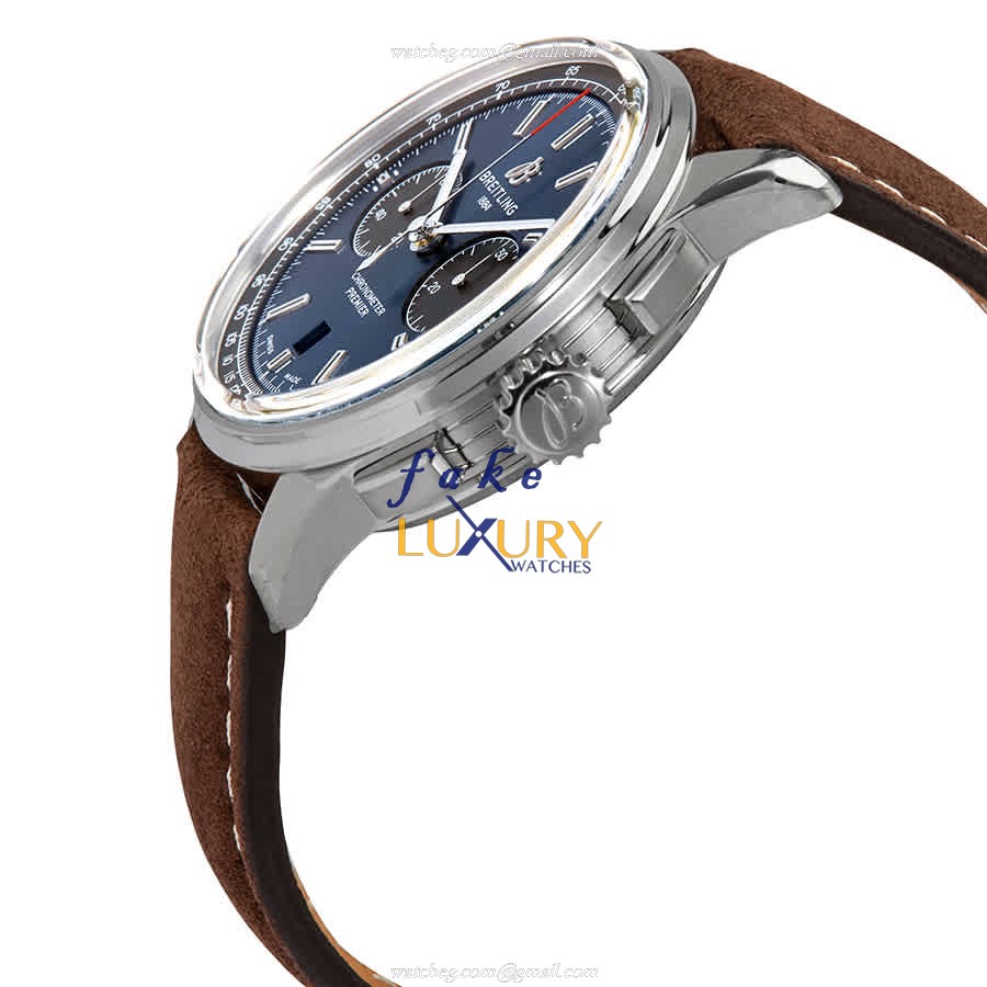 Breitling AB0118A61C1X1 Premier Replica Watch, Blue Dial, Brown Cowhide Strap, Automatic - Image 2