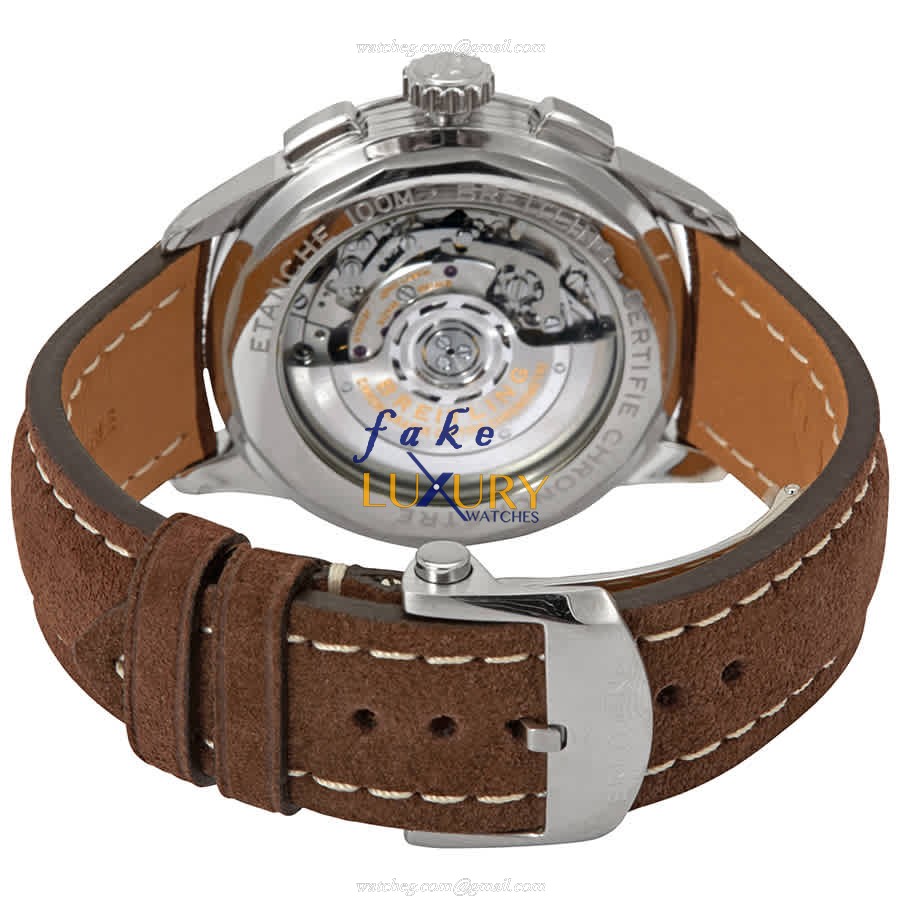 Breitling AB0118A61C1X1 Premier Replica Watch, Blue Dial, Brown Cowhide Strap, Automatic - Image 3