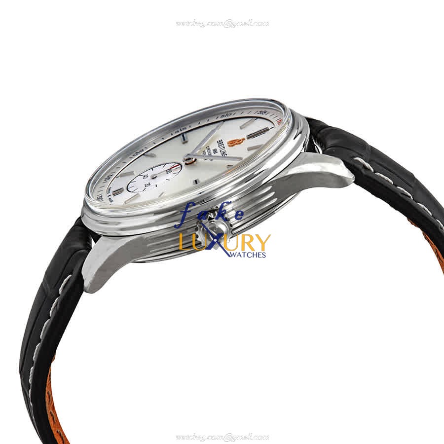 Breitling Premier A37340351G1P2 Replica Watch, Automatic, Silver Dial, Steel Case, Black Alligator - Image 2