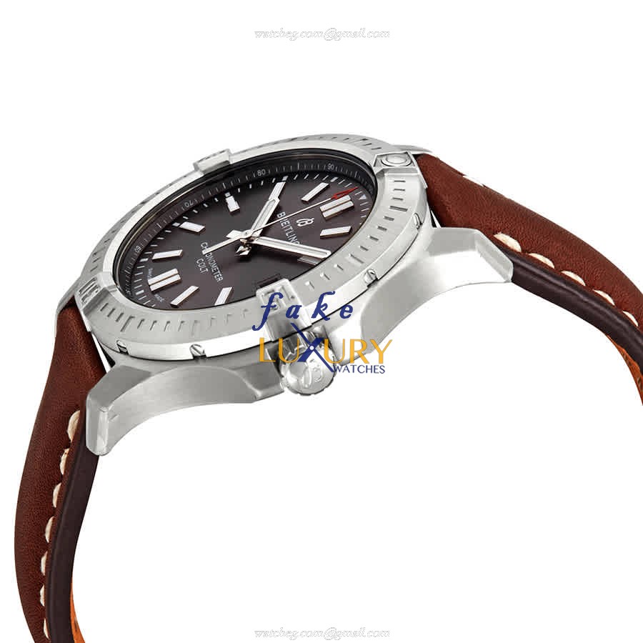 Breitling Challenger Series A17313101F1X2 Replica Watch with a Gray Dial on a Brown Cowhide Strap - Image 2