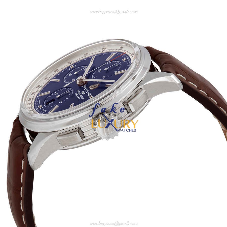 Breitling Premier A13315351C1P1 Replica Watch With Blue Dial, Brown Alligator Strap, Stainless - Image 2